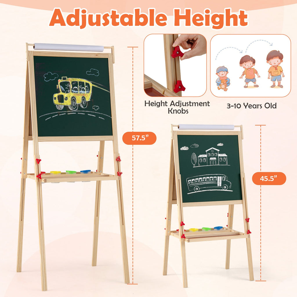Adjustable Double-sided Easel with 4 Paint Cups-Natutral