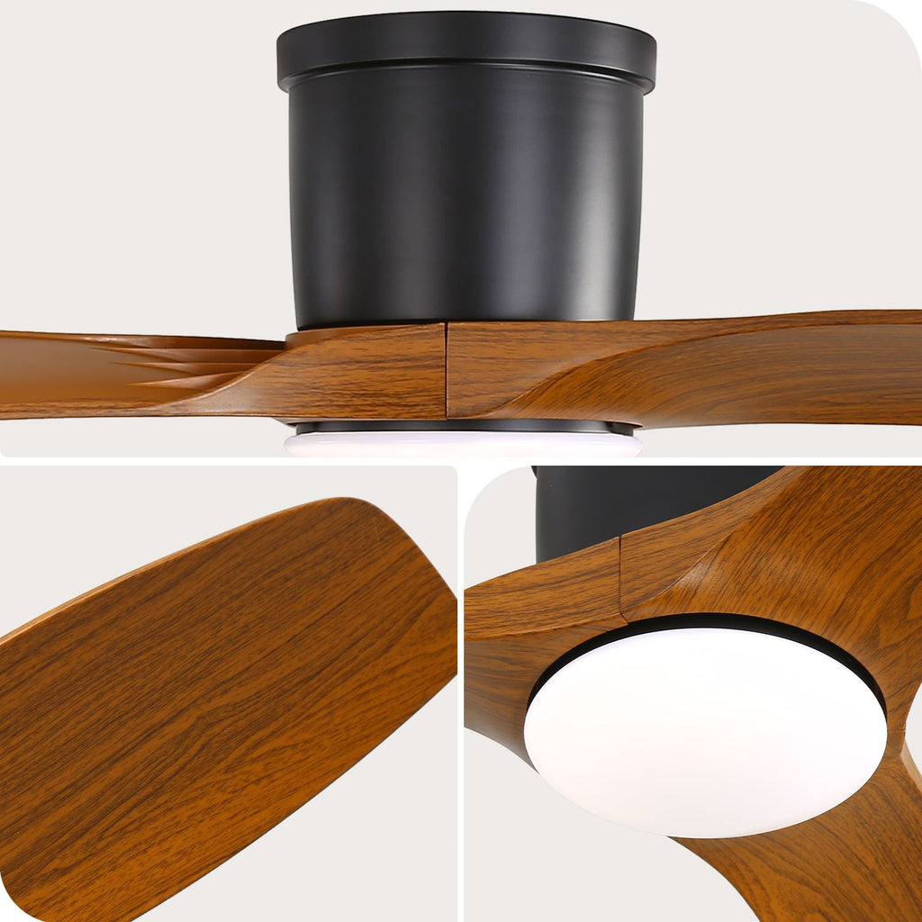 Flush Mount Ceiling Fan With Dimmable LED Light, 3 Blades, Reversible DC Motor Blades For Living Room