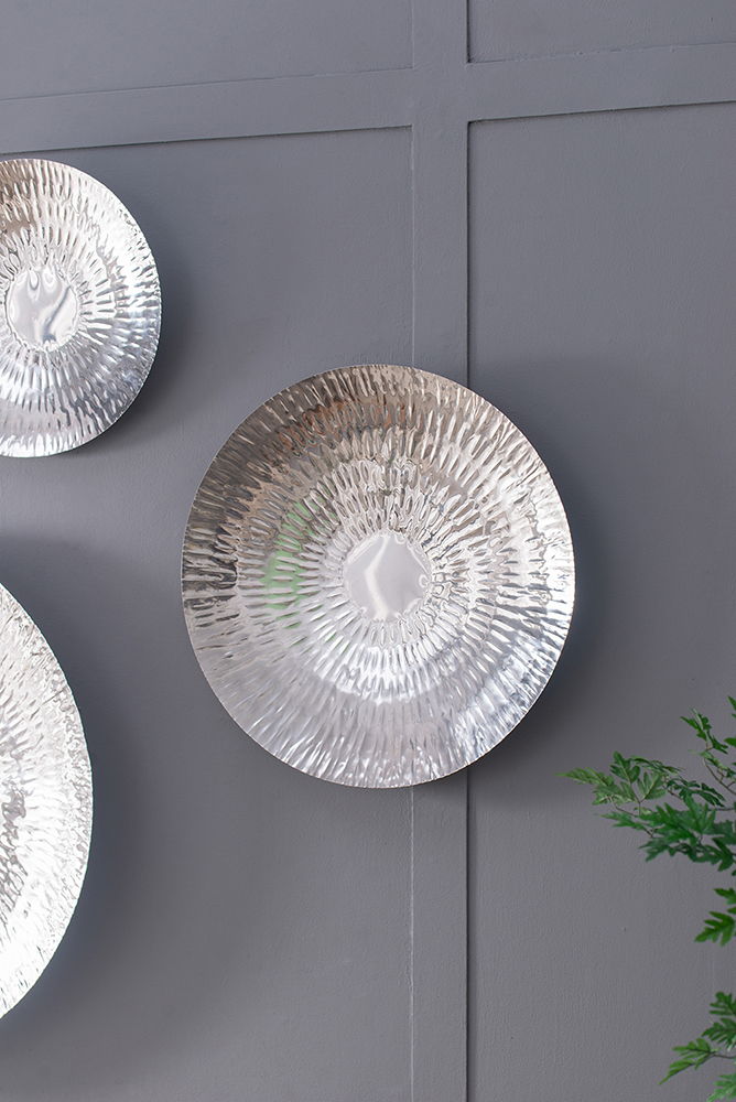 Textured Oversized Disc, Wall Decor For Living Room (Set of 3) - Silver