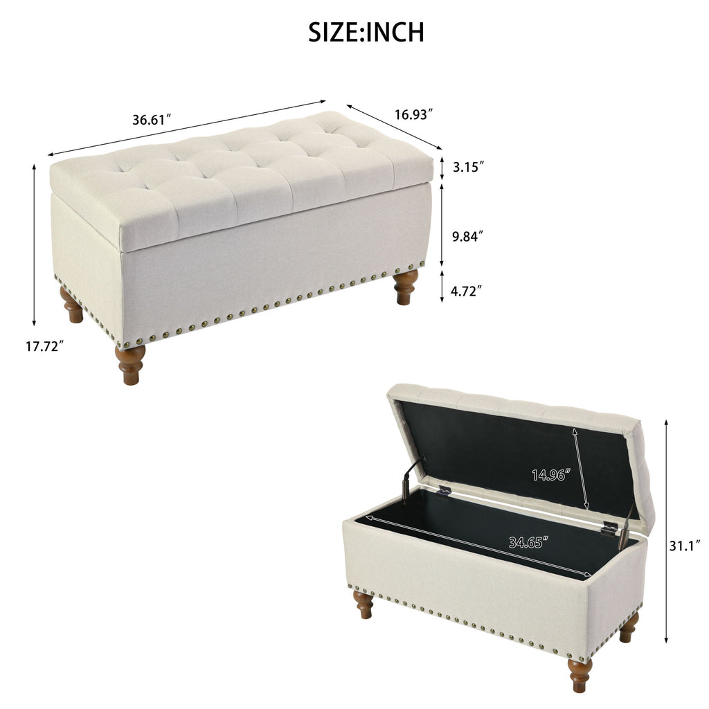 Upholstered Ottoman With Storage And Rivet Trim