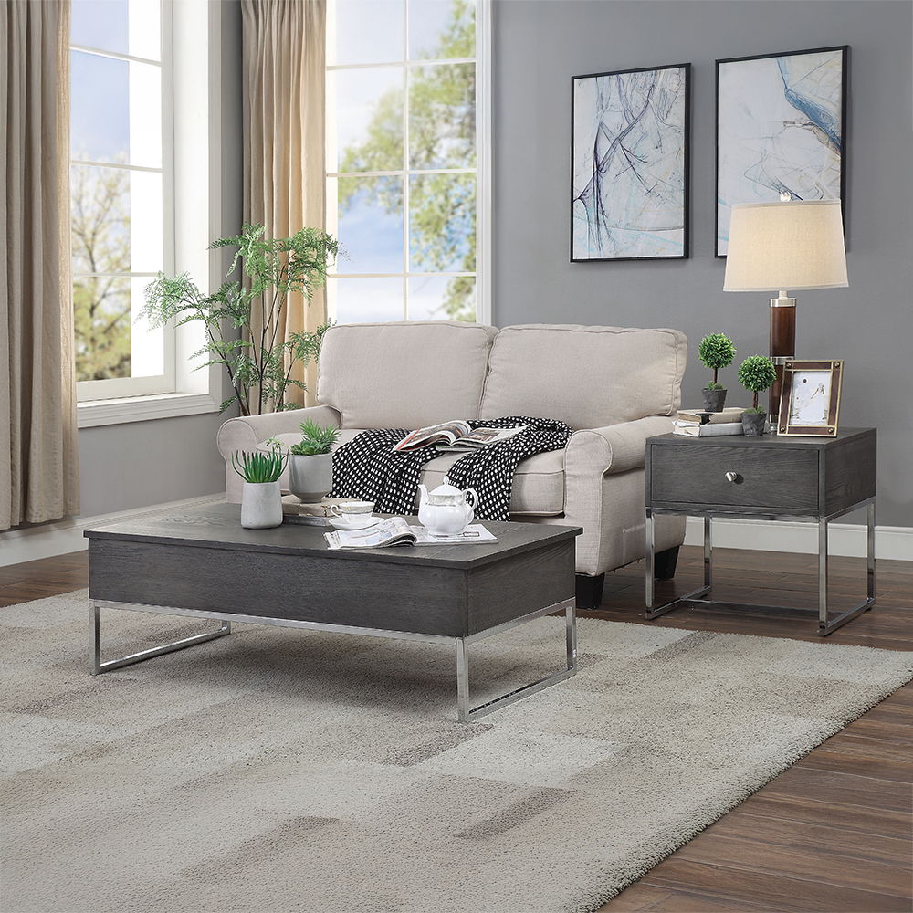 Iban - End Table - Gray Oak & Chrome