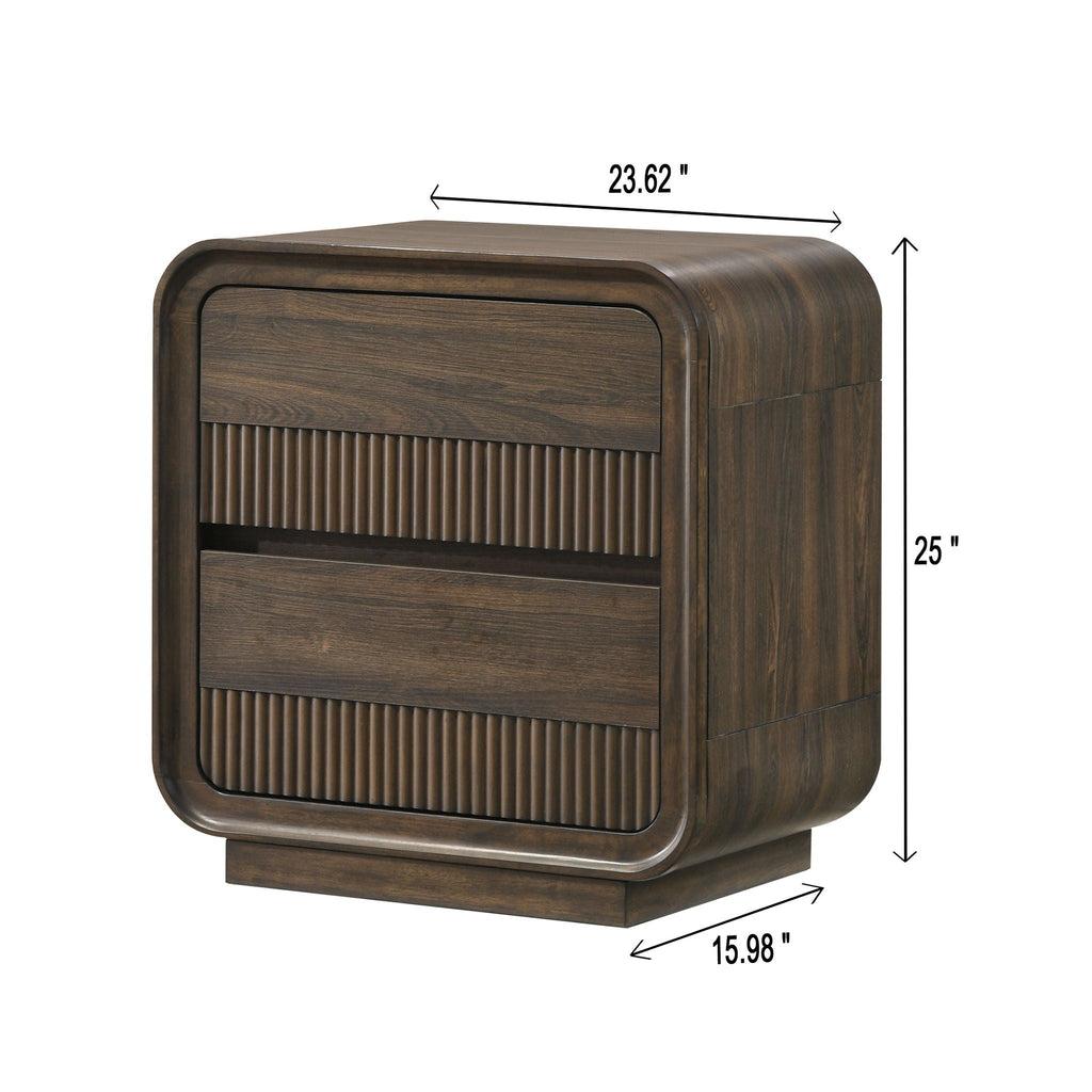 Flair Rounded Edges Nightstand, 2 Drawer Storage - Brown