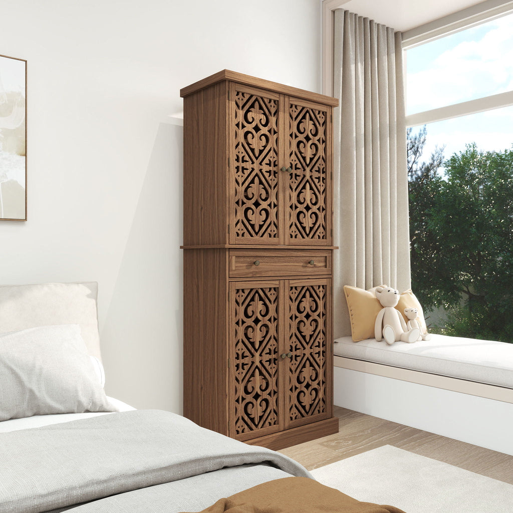 4 Door Cabinet With 1 Drawer, With 4 Adjustable Inner Shelves, Storage Cabinet