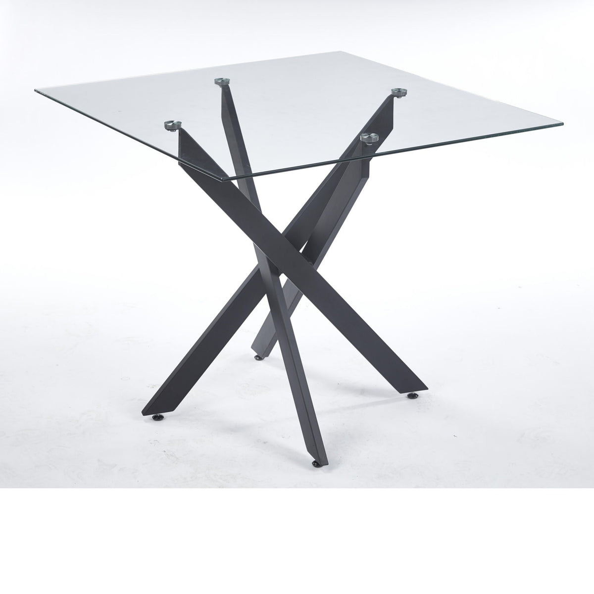Dining Table With Cross Metal Leg And Tempered Glass, Modern Space Saving Kitchen Table For Living Room Legs, Square Table