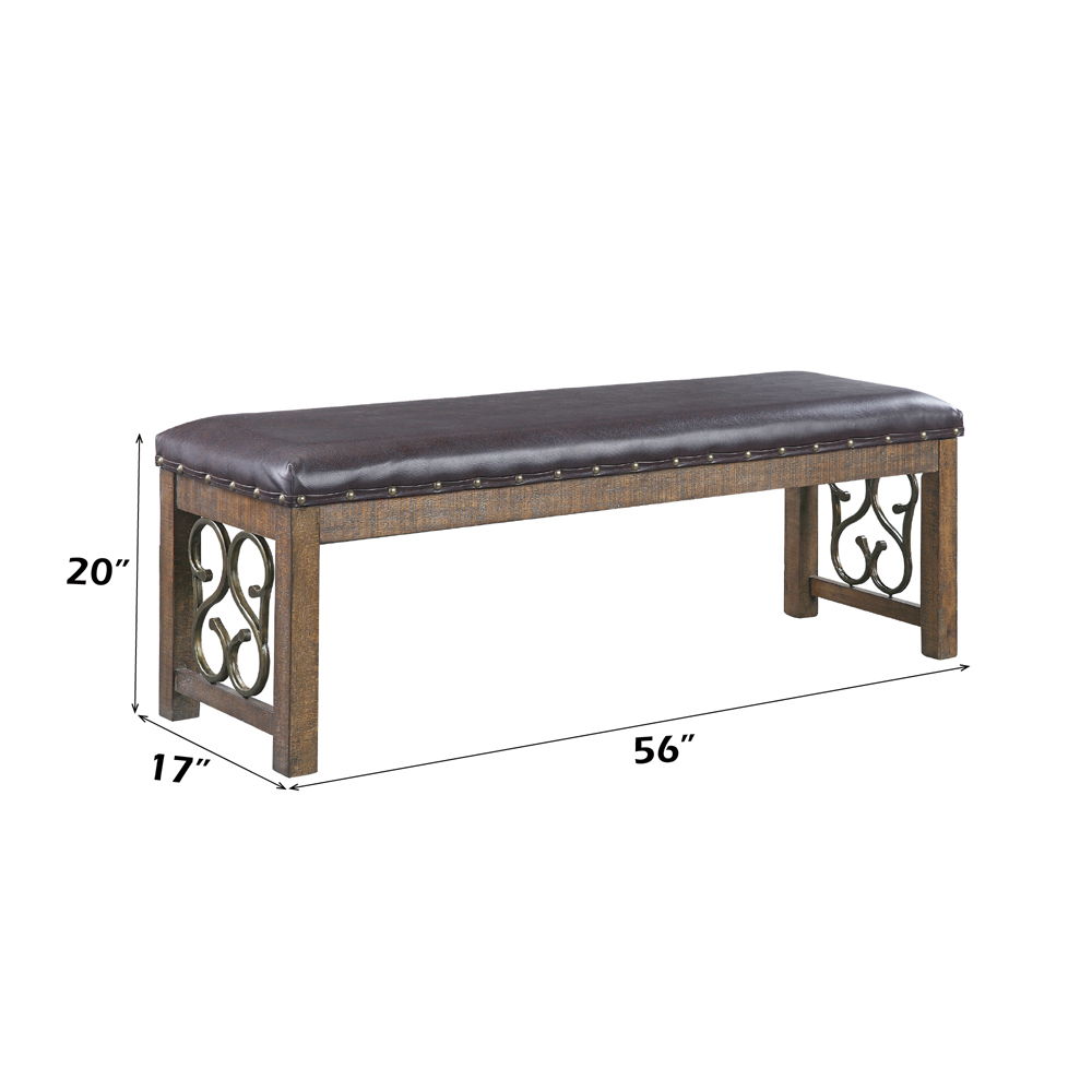 Raphaela - Bench - Black Synthetic Leather & Weathered Cherry