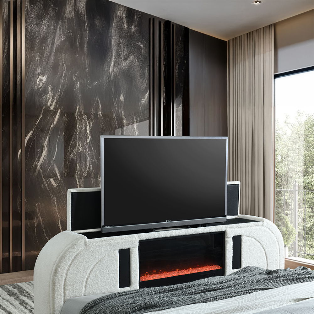 Shelyn - Bed With LED, TV Cabinet, Fireplace & Bluetooth