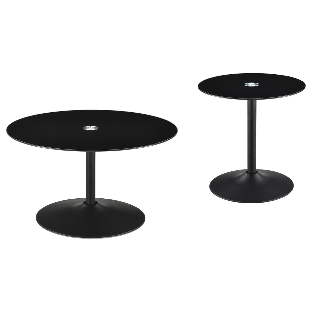 Ganso 2-piece Round Glass Top Coffee and End Table Set Black