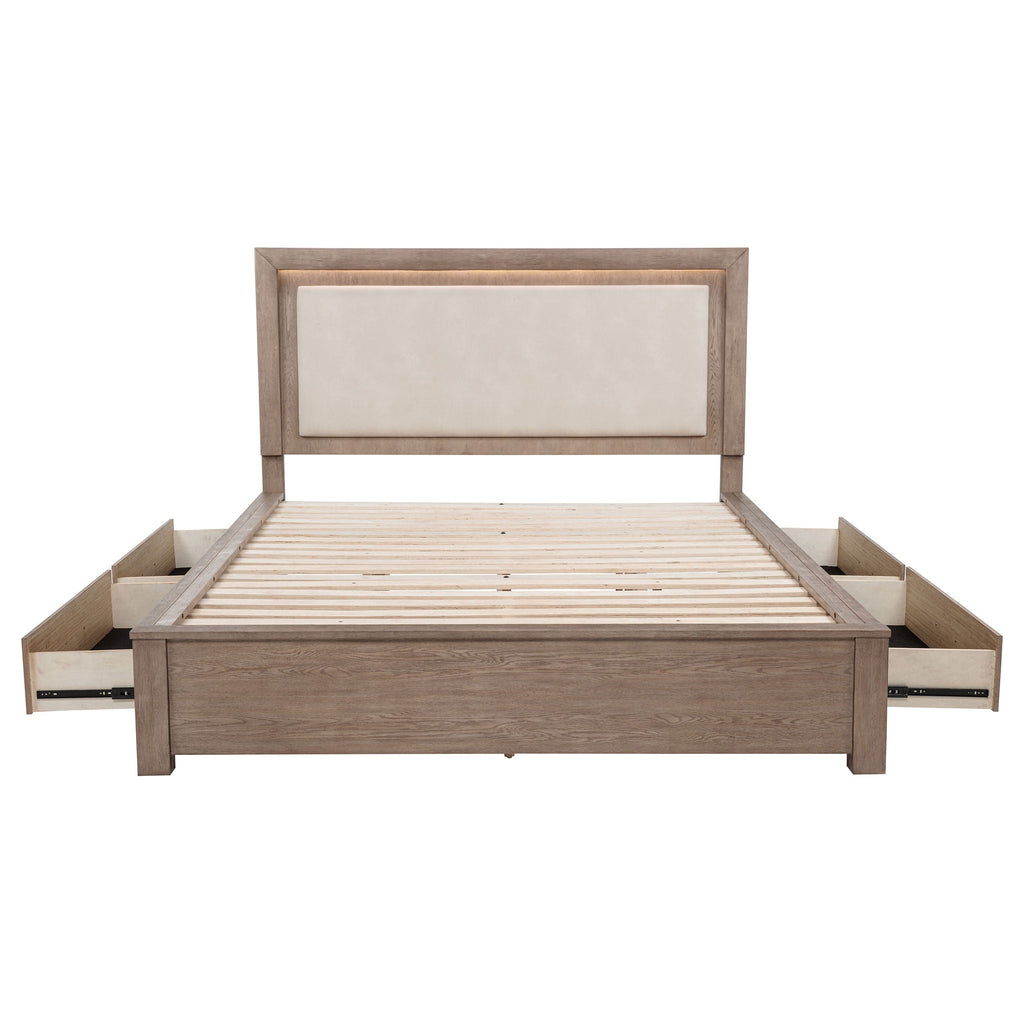 Kenora 56-inch California King LED Storage Bed Barley Brown