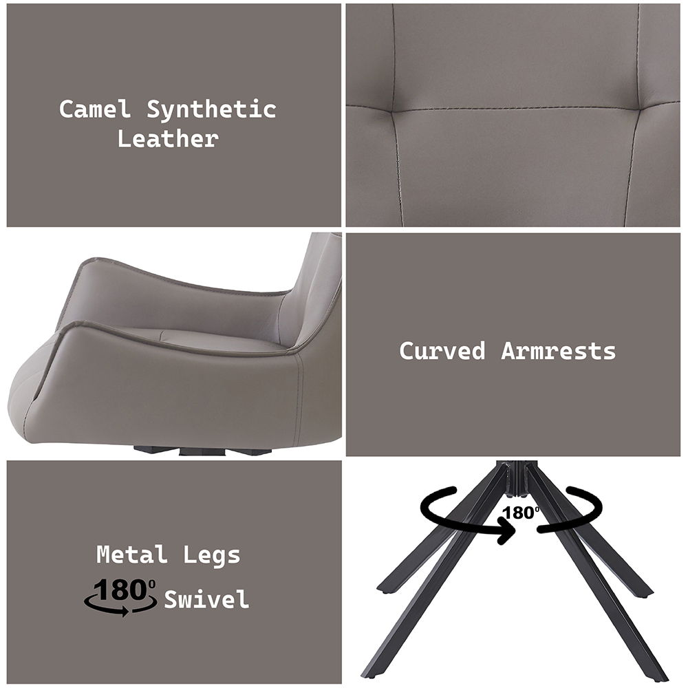 Damita - Camel Synthetic Leather Side Chair With Swivel (Set of 2) - Gray & Black Finsh
