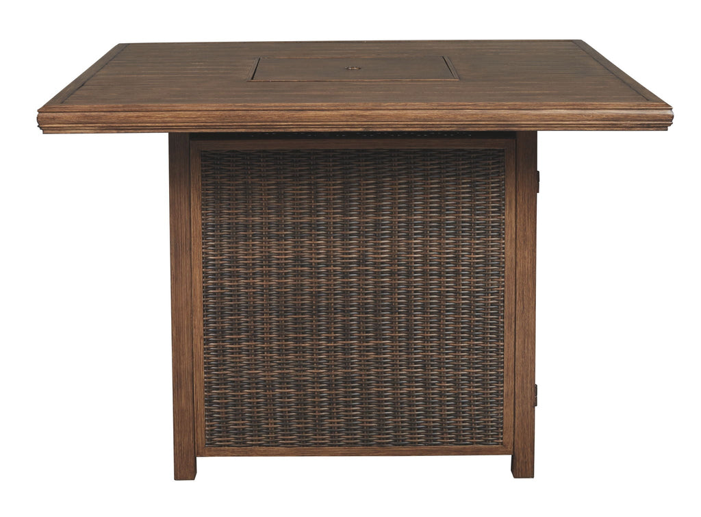 Paradise Trail - Square Bar Table w/Fire Pit - Medium Brown