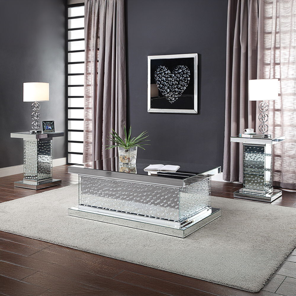 Nysa - 26" End Table - Mirrored & Faux Crystals