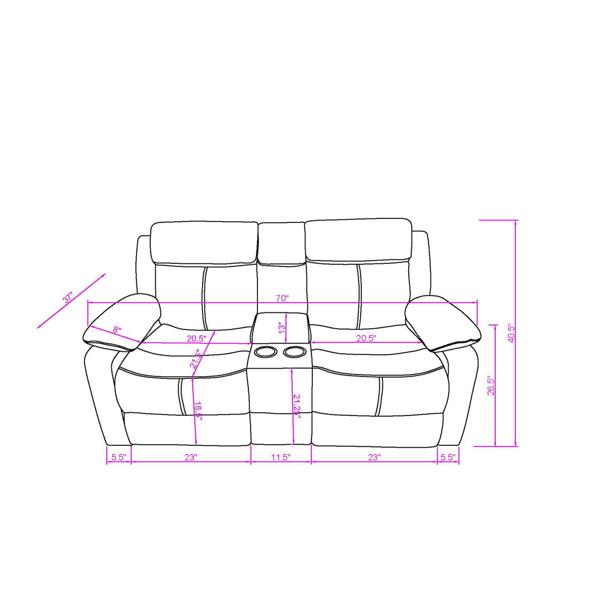 Blanche - Reclining Set With LED Lights, Speaker