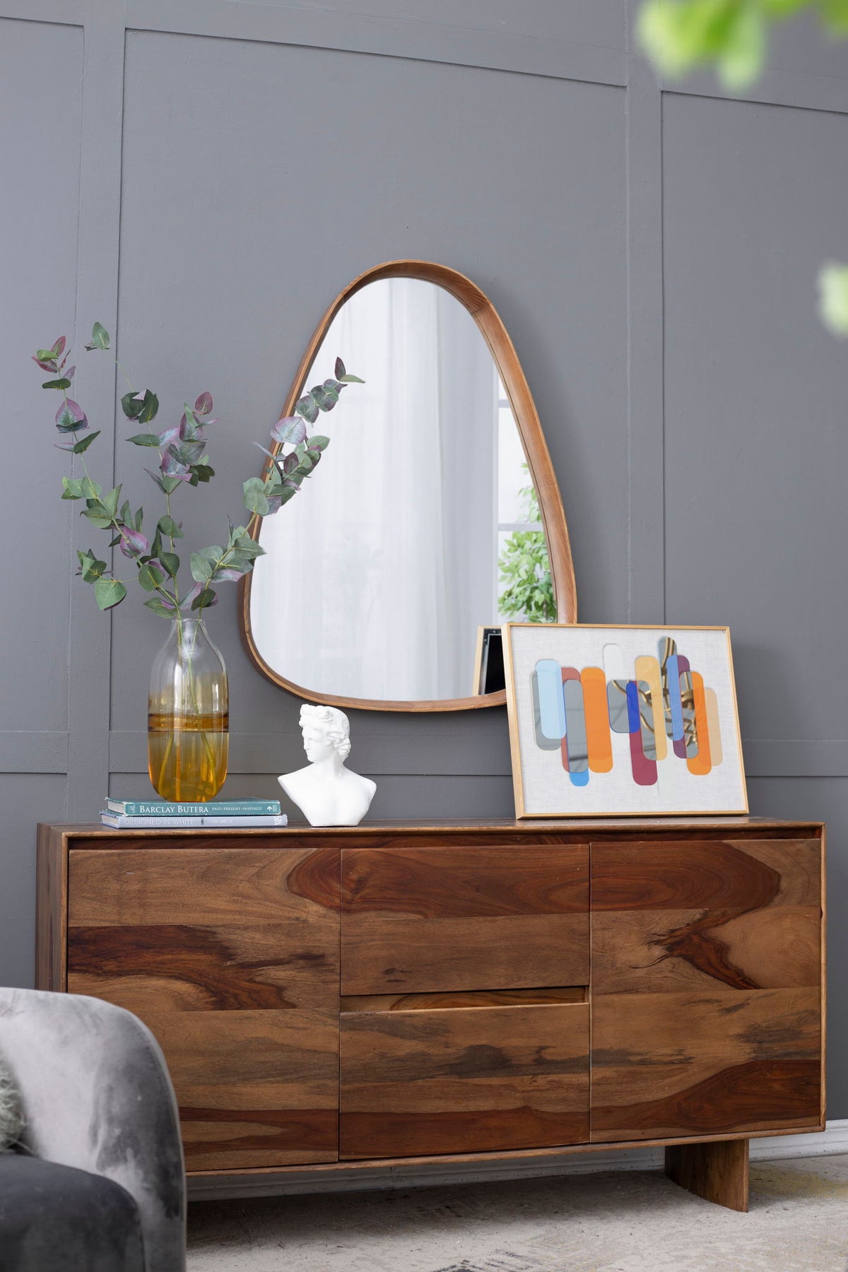 Irrgeular Mirror With Frame, Wall Mirror For Living Room Bathroom Entryway - Brown