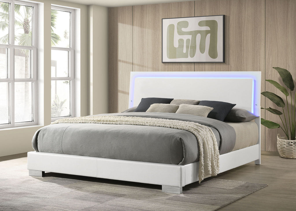 Felicity Wood Eastern King LED Panel Bed White High Gloss