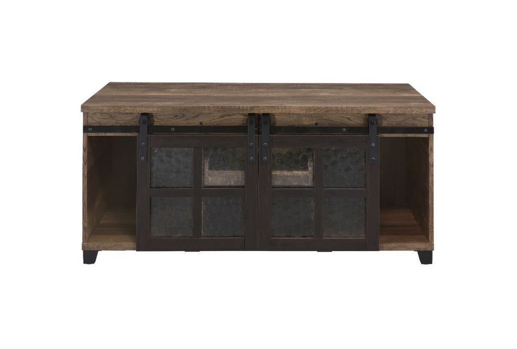 Nineel - Coffee Table - Obscure Glass, Rustic Oak & Black