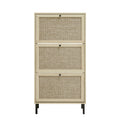 Modern Rattan 3 Door Shoe Rack Cabinet For Entryway