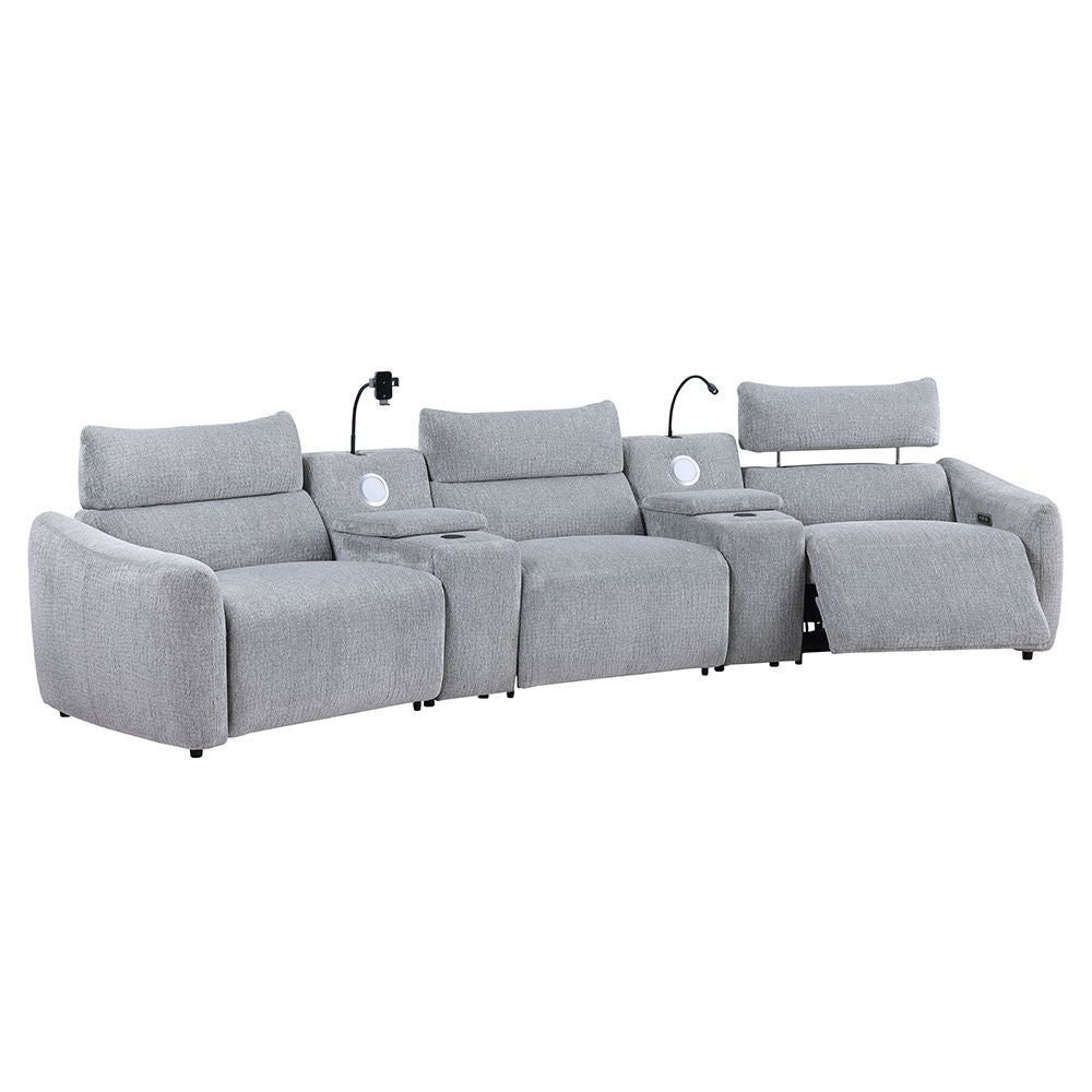 Fullar - Modular Console With Speaker & Cup Holder - Light Gray Chenille
