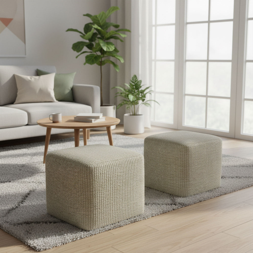 Zelma - Square Woven Outdoor / Indoor Pouf - Silver