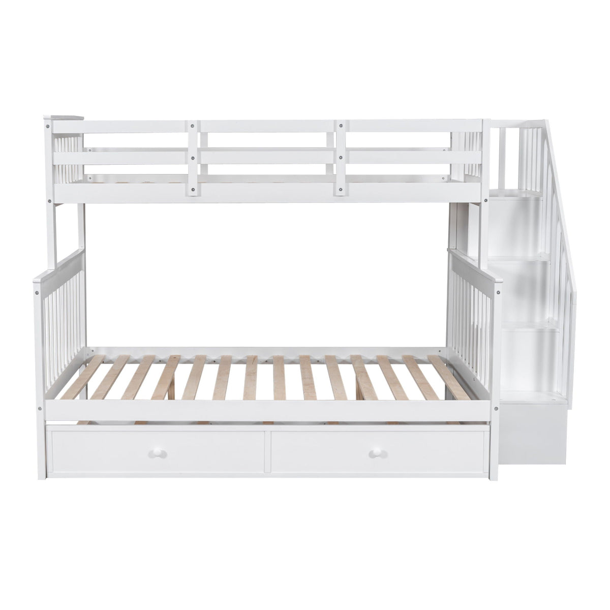 Bunk Bed With Twin Size Trundle, Storage And Guard Rail For Bedroom