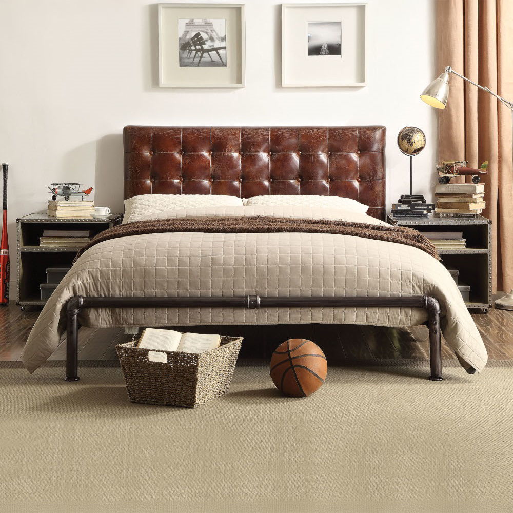 Brancaster - Queen Bed - Vintage Brown Top Grain Leather