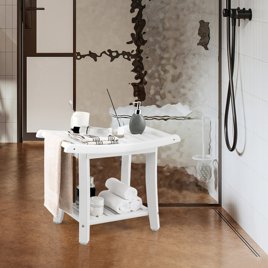 Waterproof Bath Stool with Curved Seat and Storage Shelf