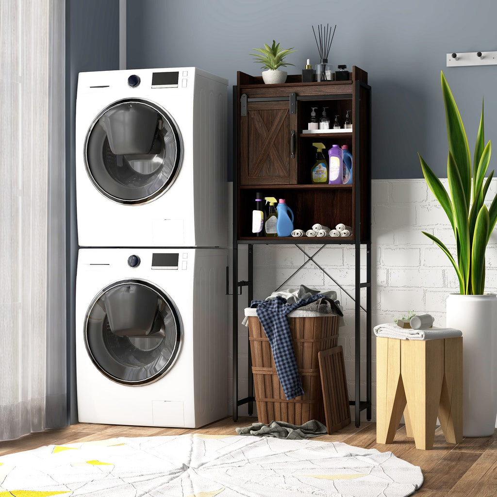 4-Tier Multifunctional Toilet Sorage Cabinet with Adjustable Shelf and Sliding Barn Door