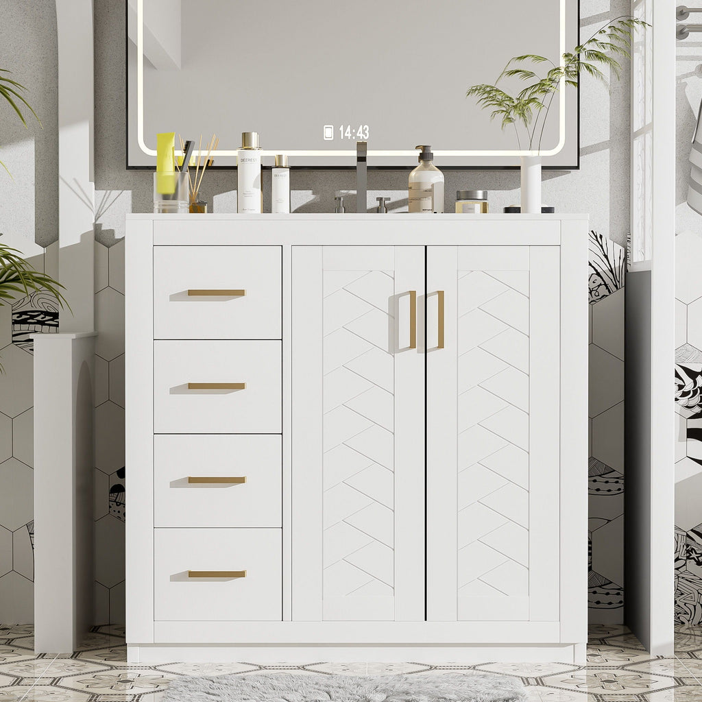 Bathroom Vanity With Sink Combo, Storage Cabinet, Freestanding Set With 3 Drawers & Soft Closing Doors