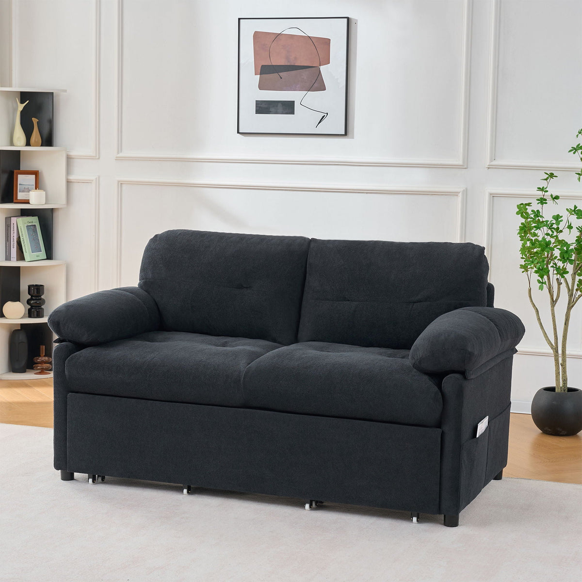 Convertible Pull Out Sofa Bed Queen Size, 3 In 1 With Side Storage