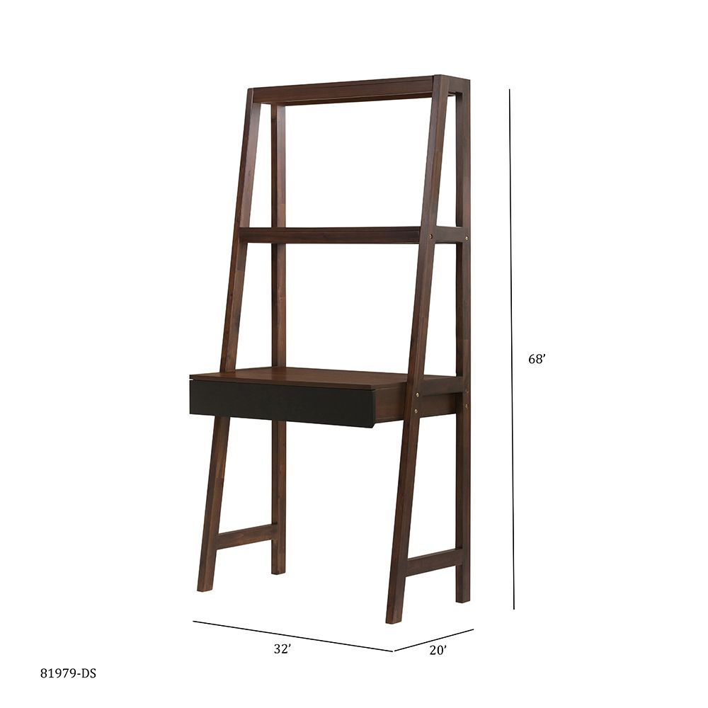 Ladder Desk, Ladder Style Display Shelf - Natural Wood / Brown