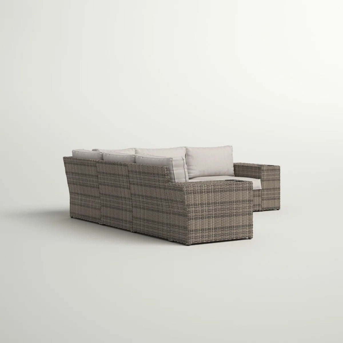 Wide Outdoor Wicker Patio Sectional With Cushions & Reversible Design - Gray