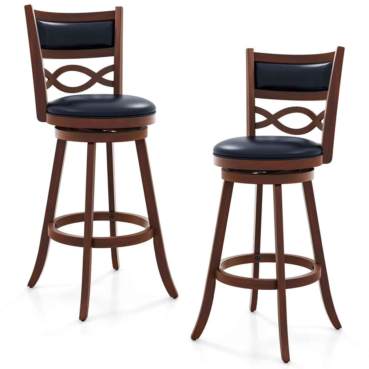 Bar Stools Set of 2 with Rubber Wood Frame and Faux Leather Upholstered Seat