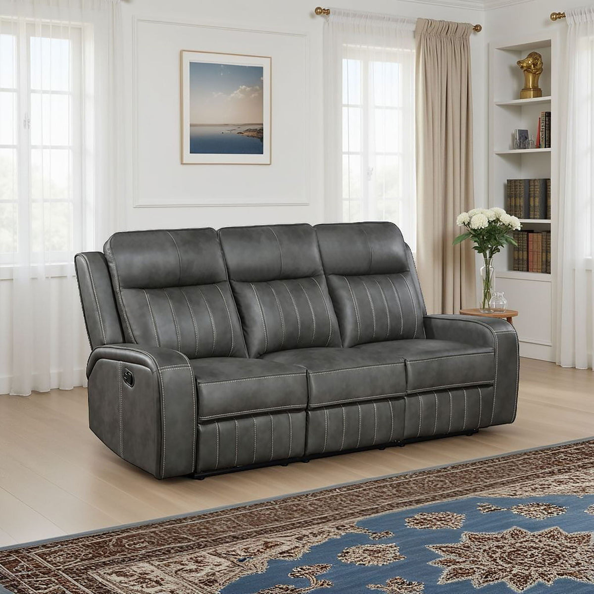 Raelynn Upholstered Track Arm Motion Sofa Grey