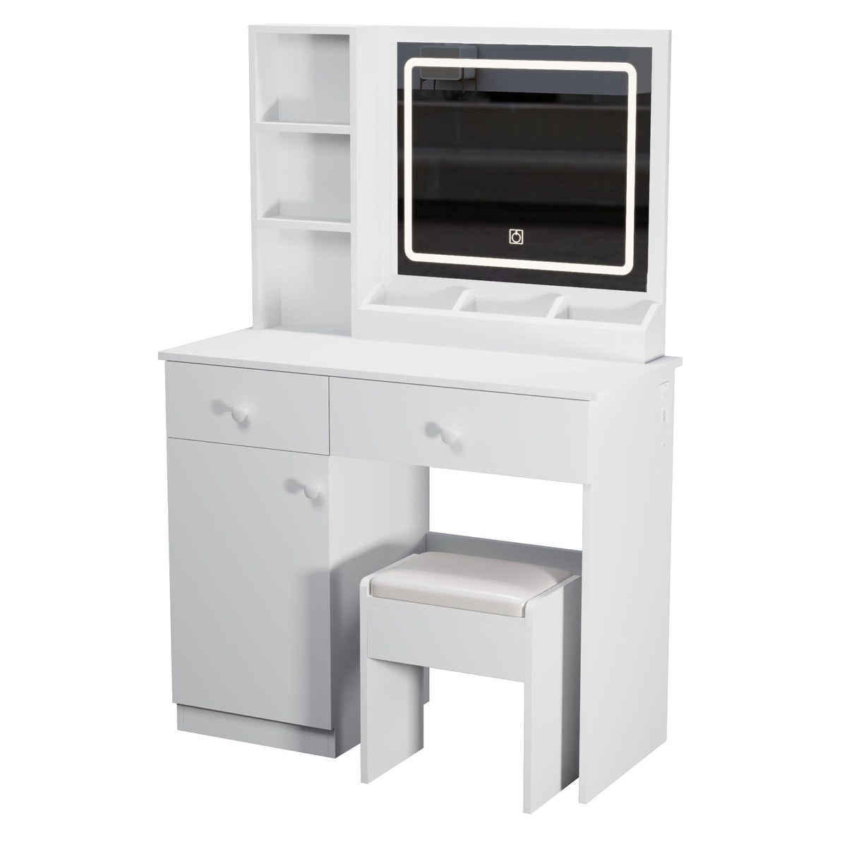 Fashion Vanity Desk With Mirror And Adjustable Lights, Makeup Table Set With 2 Drawers - White