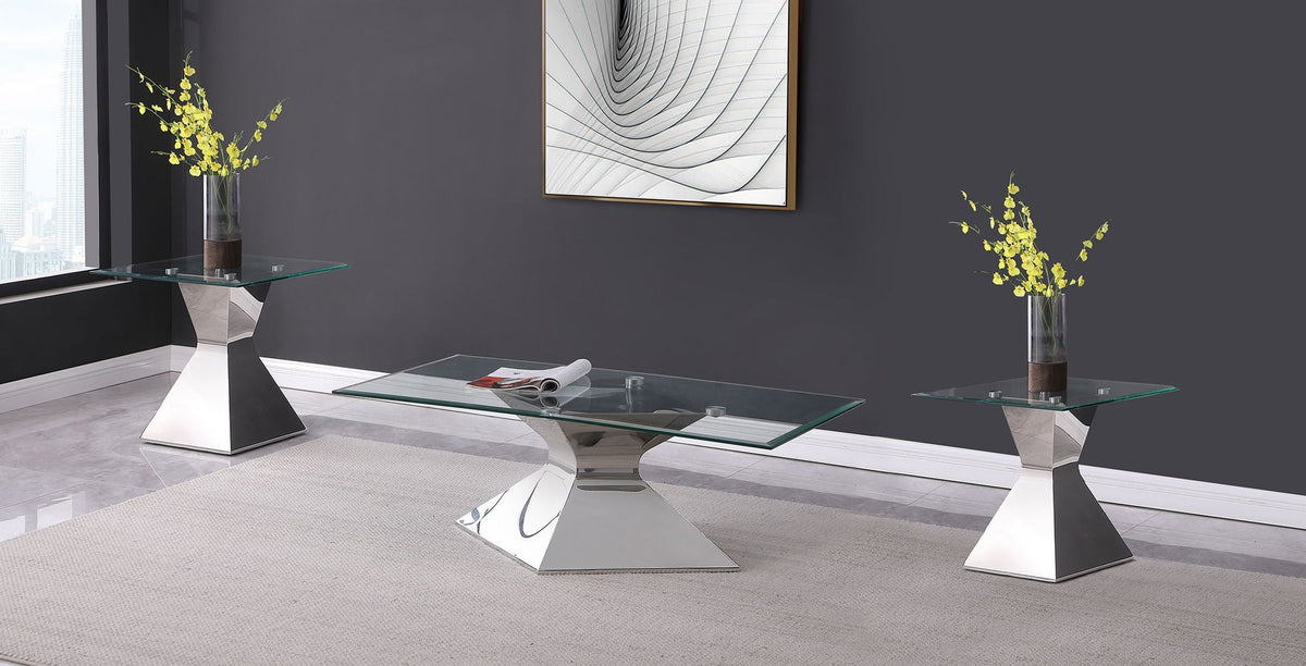 Jenny 3-piece Rectangular Coffee and End Table Set Chrome