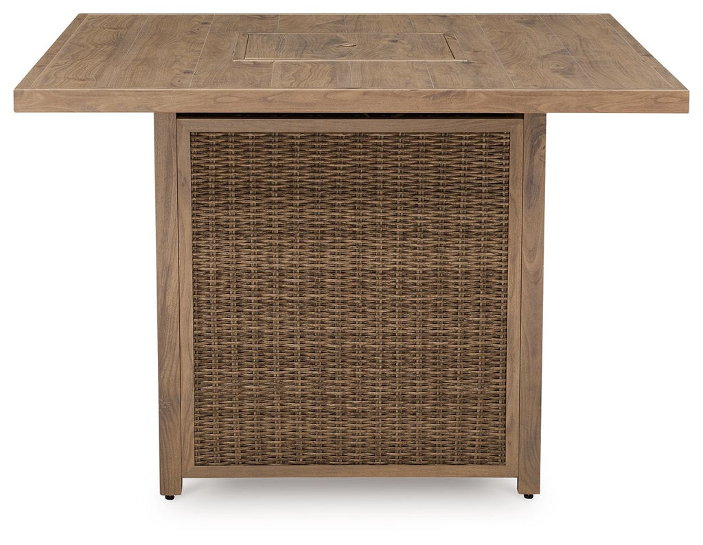 Walton Bridge - Square Bar Table With Fire Pit - Driftwood