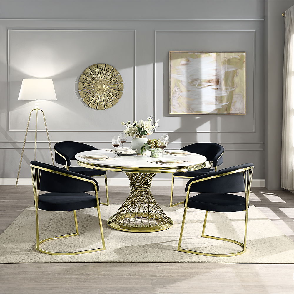 Fallon - Side Chair - Black Velvet & Mirrored Gold