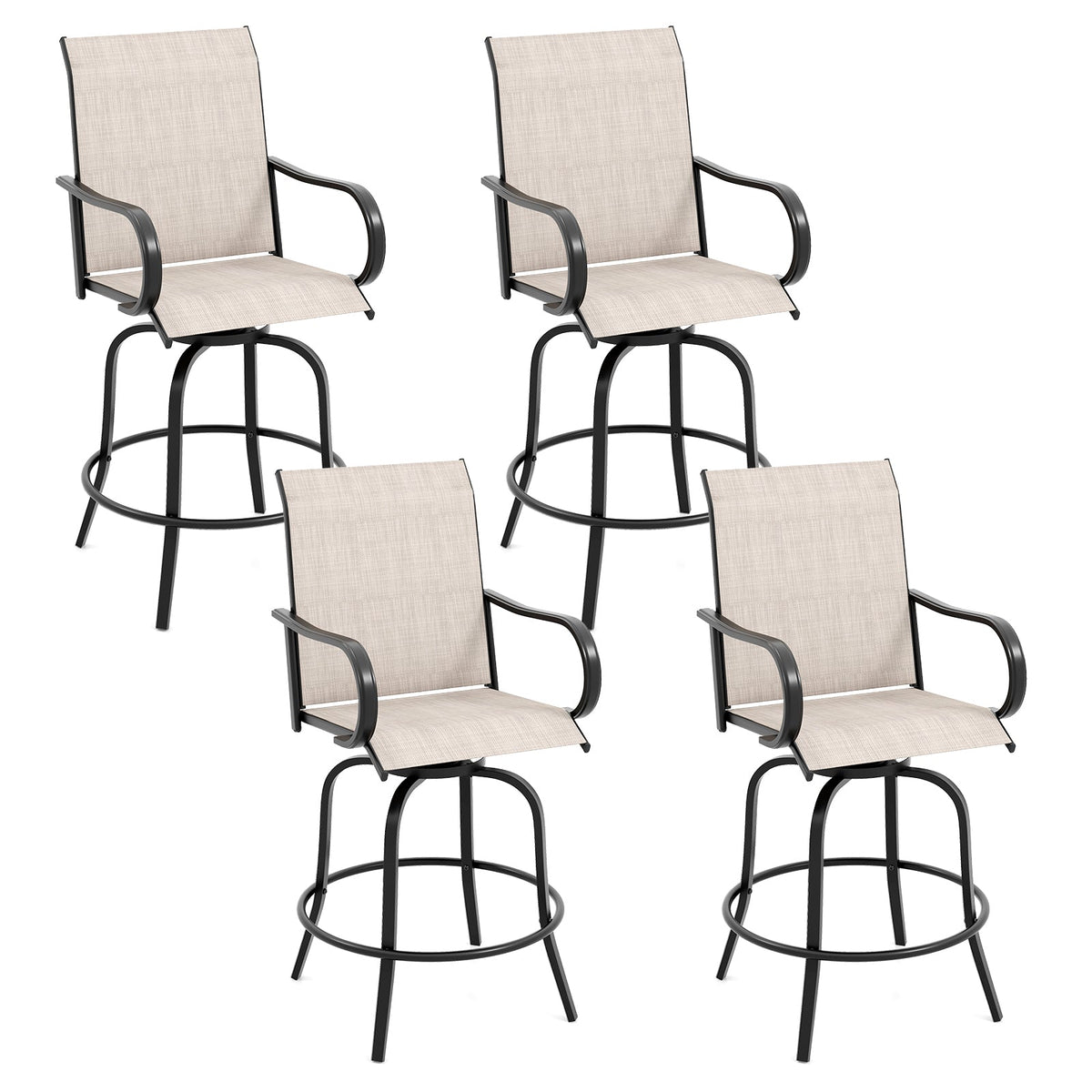 2 Pieces 360 Rotating Bar Stool Set with Armrests for Patio