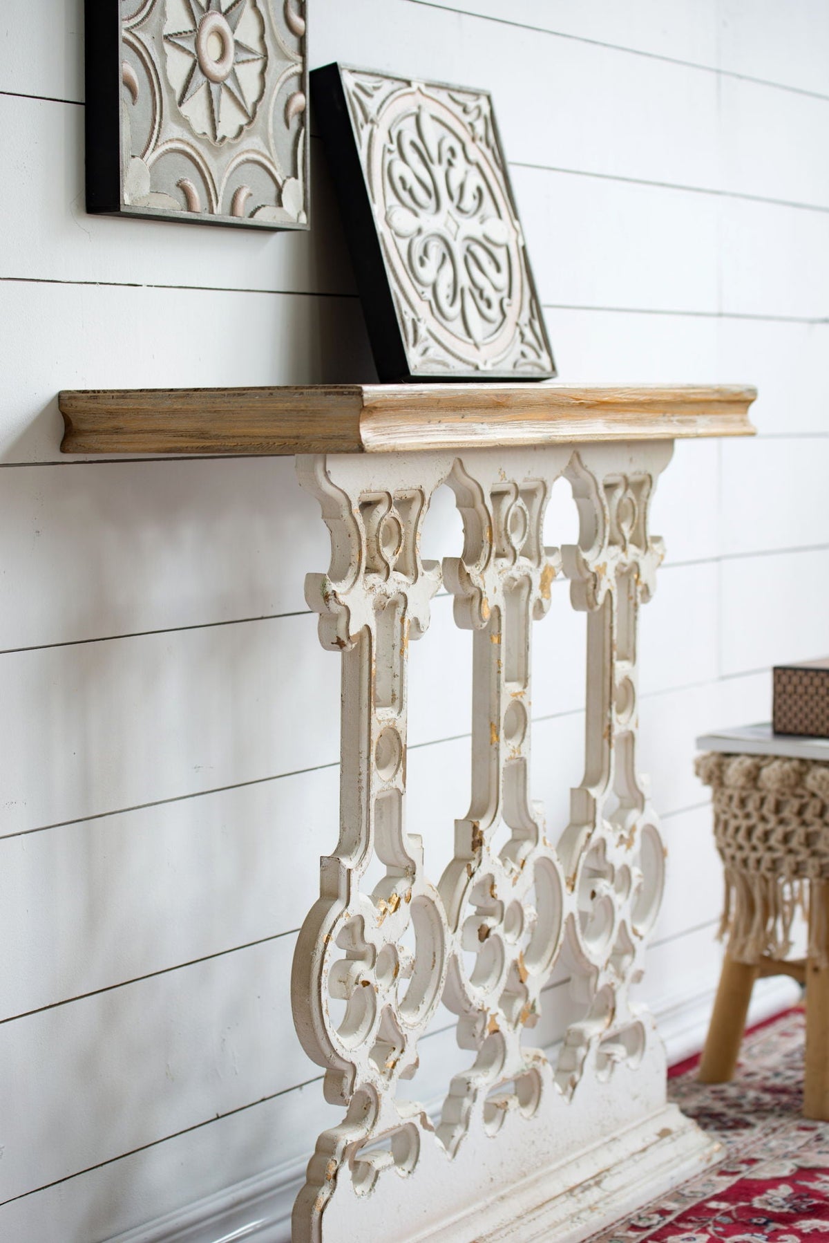Classic Vintage Wash Console Table With Wood Top - Brown / Antique White