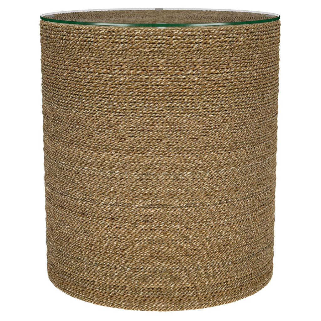 Halden Round Woven Seagrass Accent Side Table Light Brown