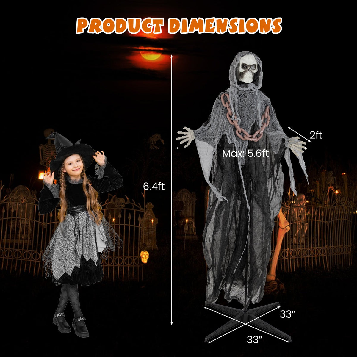 6.4 Feet Halloween Standing Grim Reaper with Lighted Eyes and Terrifying Sounds