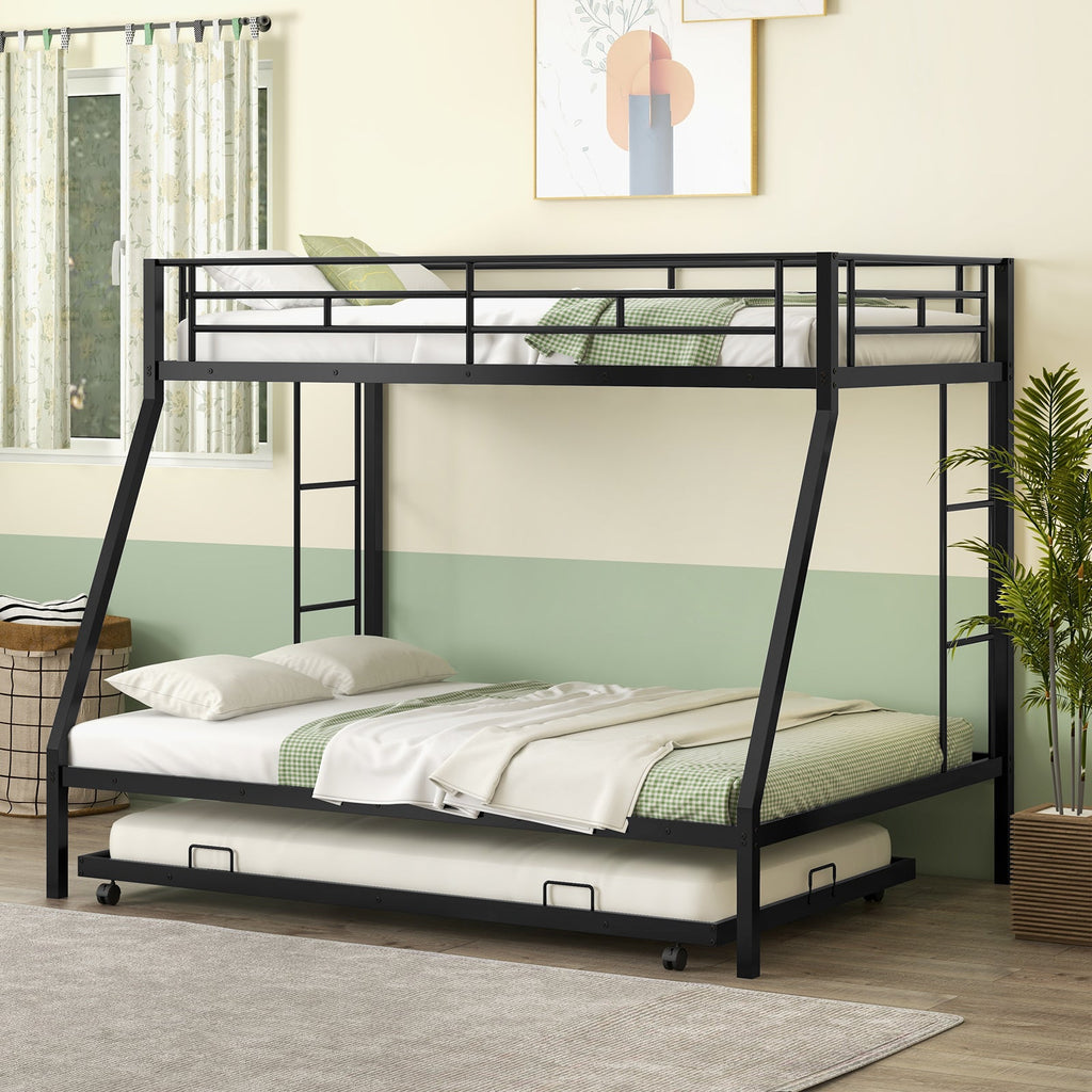Twin Over Full Bunk Bed Frame with Trundle for Guest Room