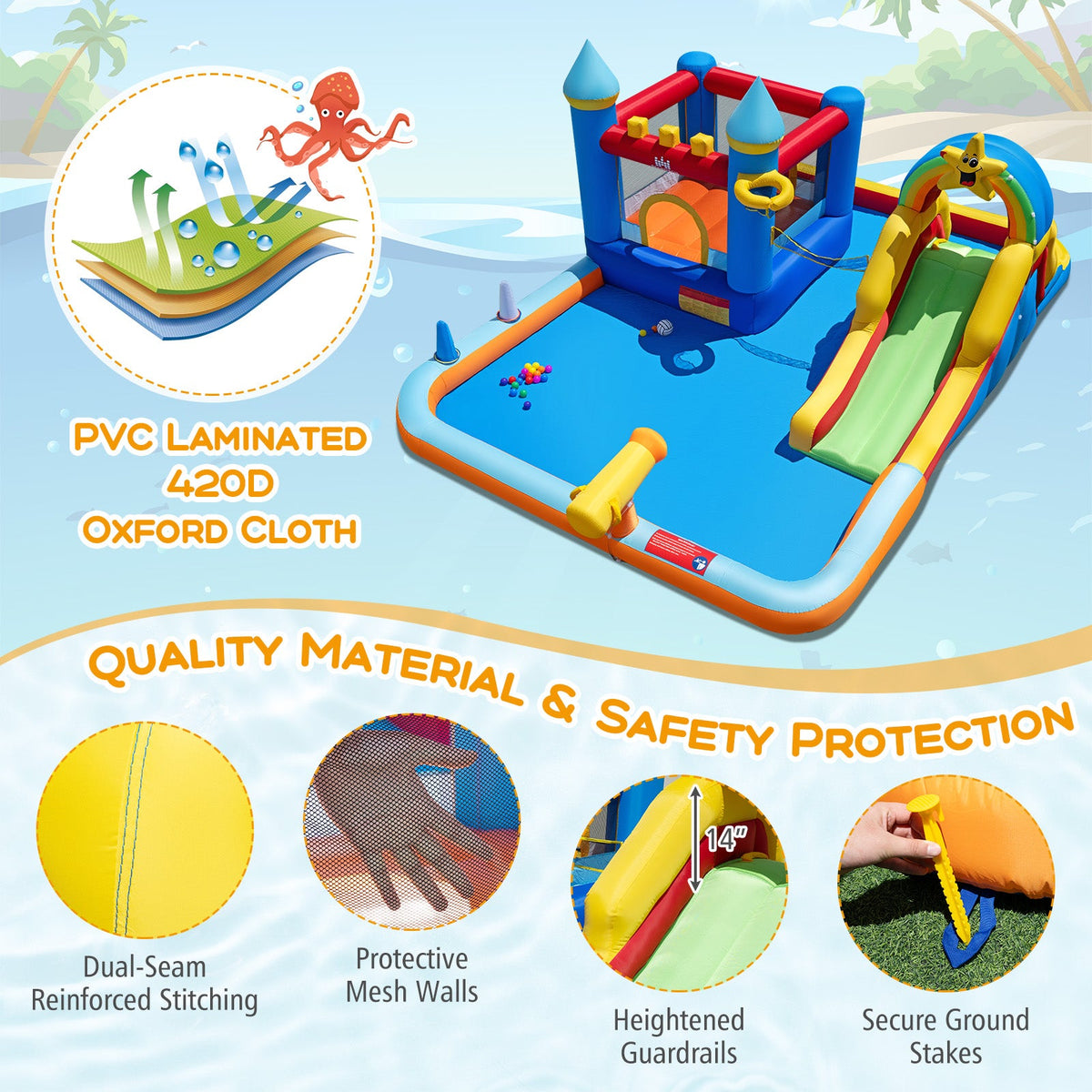 Inflatable Water Slide Park with Climbing Wall and Splash Pool