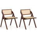 Foldable Dining Chairs Set of 2 with Woven Rattan Backrest