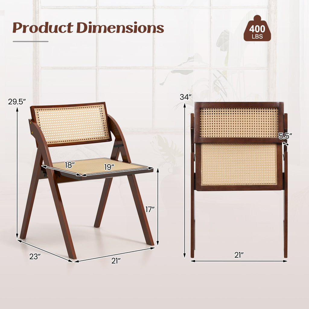Foldable Dining Chairs Set of 2 with Woven Rattan Backrest
