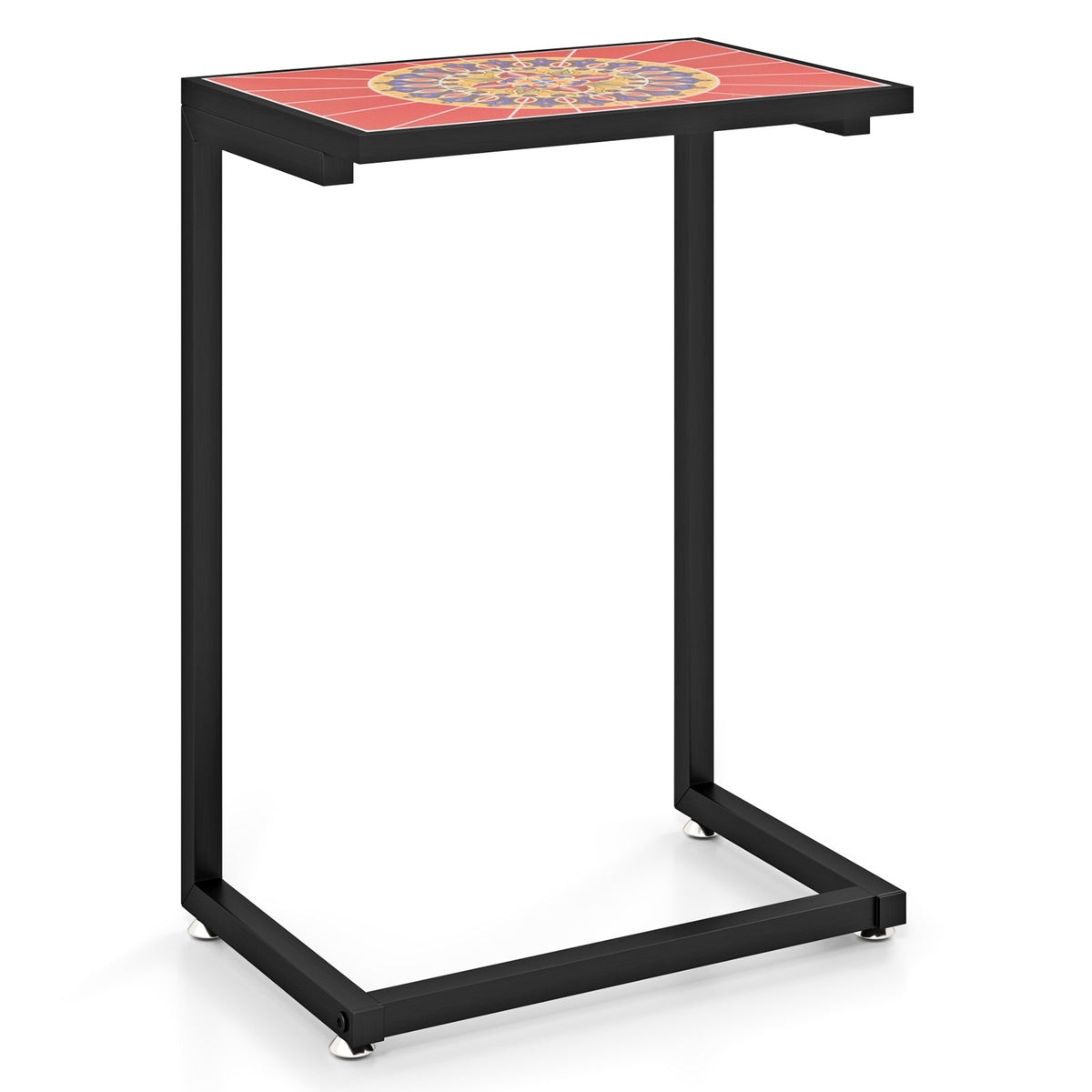 C-shaped Waterproof Outdoor Side End Table with Ceramic Top