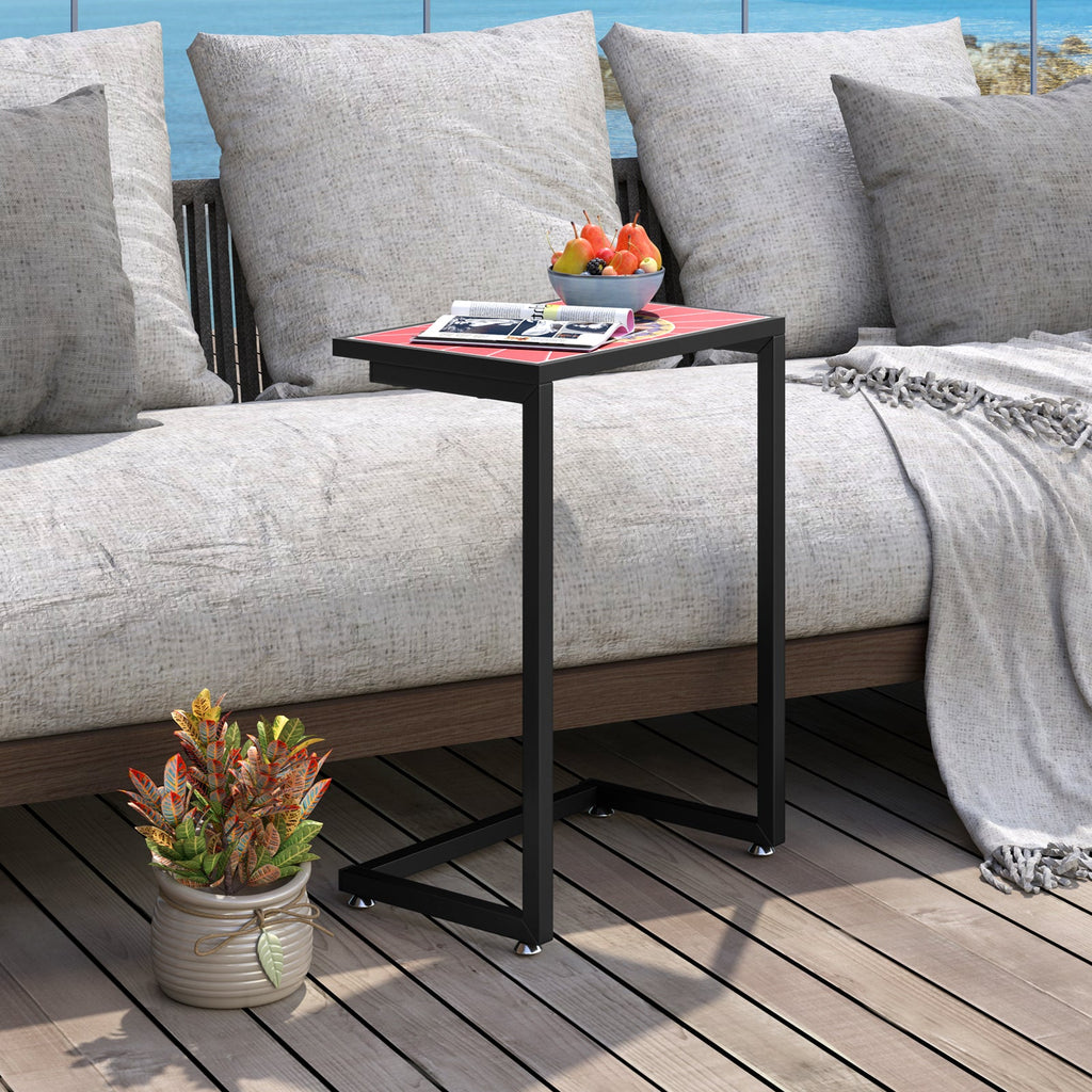 C-shaped Waterproof Outdoor Side End Table with Ceramic Top