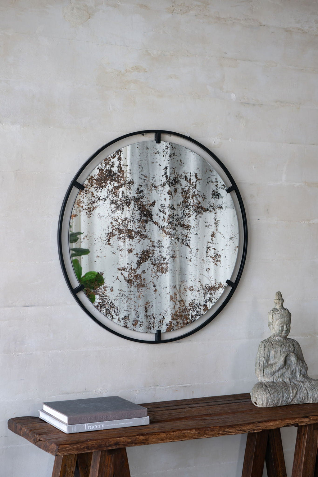 Theodor - Mirror With Industrial Design Round Mirror With Metal Frame For Wall Decor & Entryway Console Lean Against Wall - Black