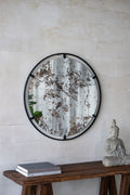 Theodor - Mirror With Industrial Design Round Mirror With Metal Frame For Wall Decor & Entryway Console Lean Against Wall - Black