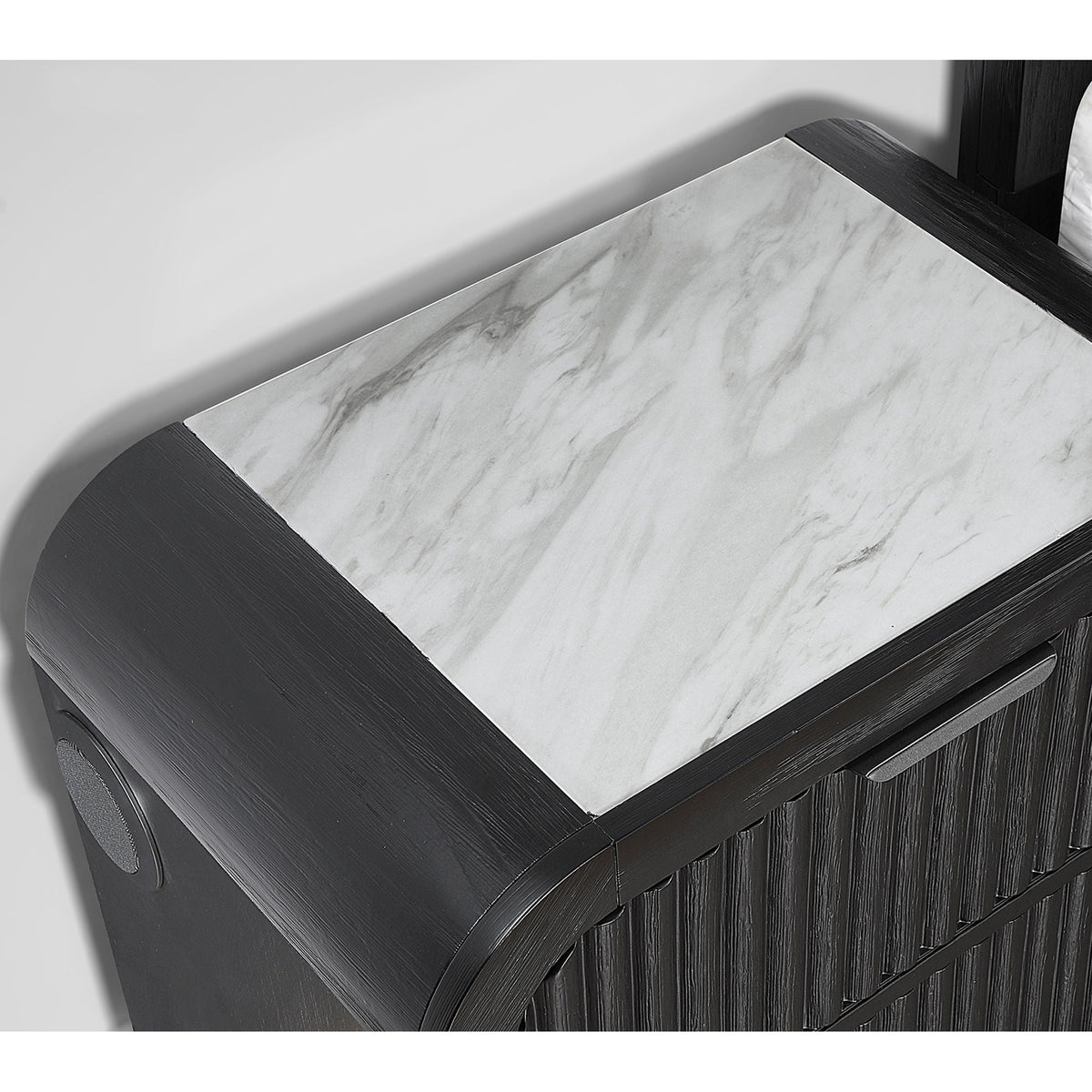 Beverly - Nightstand With Speakers, Rounded Sides - Black White