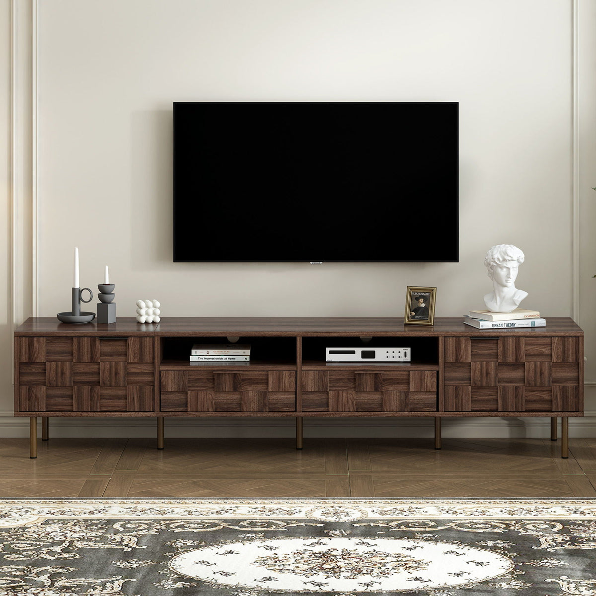 TV Stand With 2 Drawers, Media Console Table, Storage Cabinet With Cable Management